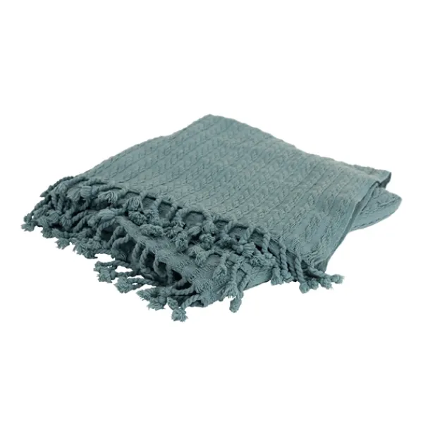 Blankets & Throws-Kirkland's Home Teal Cable Knit Tassel Throw Blue