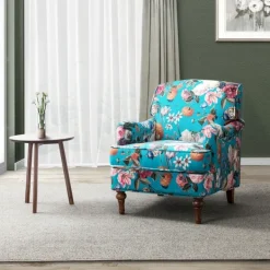 Accent Chairs-Kirkland's Home Teal Floral Classic Accent Chair Blue/Multi
