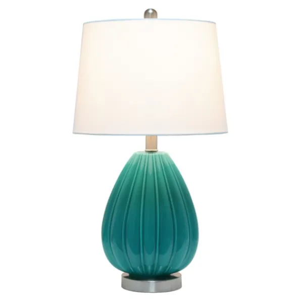 Table Lamps-Kirkland's Home Teal Glass Pleated Table Lamp White