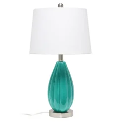 Table Lamps-Kirkland's Home Teal Glass Pleated Table Lamp White