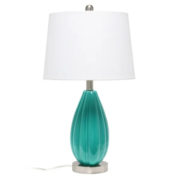 Table Lamps-Kirkland's Home Teal Glass Pleated Table Lamp White