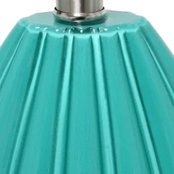 Table Lamps-Kirkland's Home Teal Glass Pleated Table Lamp White