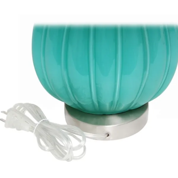 Table Lamps-Kirkland's Home Teal Glass Pleated Table Lamp White