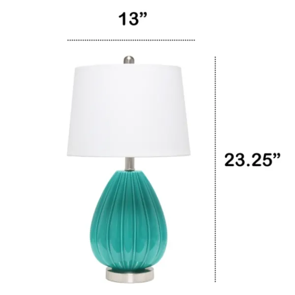 Table Lamps-Kirkland's Home Teal Glass Pleated Table Lamp White