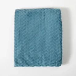 Blankets & Throws-Kirkland's Home Teal Heavenly Herringbone Plush Throw Blue
