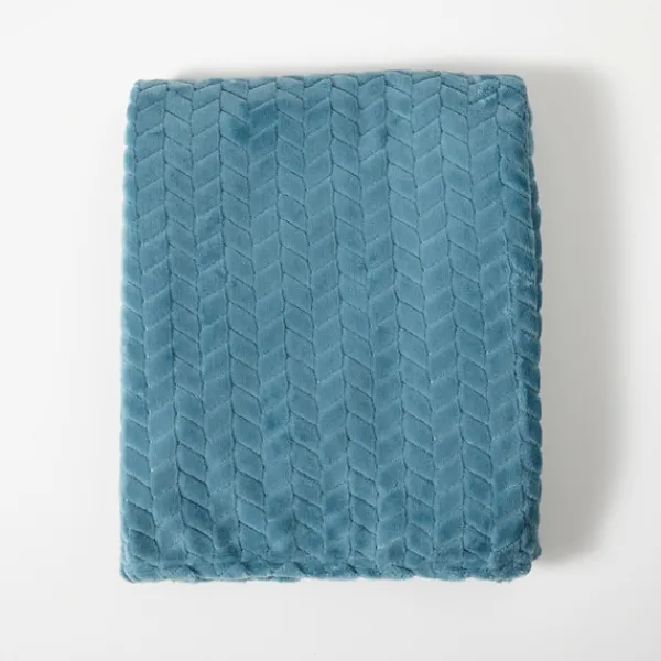 Blankets & Throws-Kirkland's Home Teal Heavenly Herringbone Plush Throw Blue
