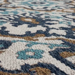 Outdoor Rugs-Kirkland's Home Teal Overdyed Ikats Outdoor Area Rug, 5X7 Blue/White/Brown