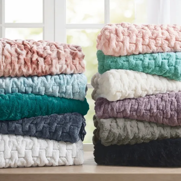 Blankets & Throws-Kirkland's Home Teal Ruched Faux Fur Throw Blue