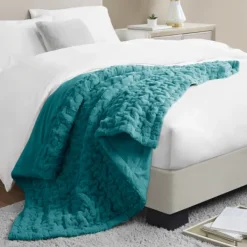 Blankets & Throws-Kirkland's Home Teal Ruched Faux Fur Throw Blue