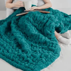 Blankets & Throws-Kirkland's Home Teal Ruched Faux Fur Throw Blue