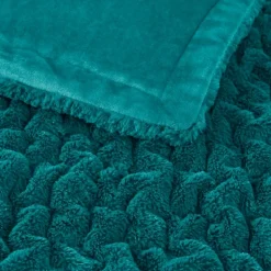 Blankets & Throws-Kirkland's Home Teal Ruched Faux Fur Throw Blue
