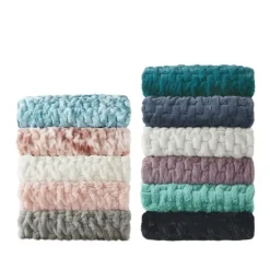 Blankets & Throws-Kirkland's Home Teal Ruched Faux Fur Throw Blue