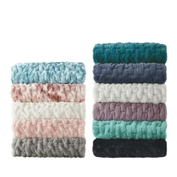 Blankets & Throws-Kirkland's Home Teal Ruched Faux Fur Throw Blue