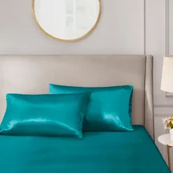 Bed Sheets-Kirkland's Home Teal Satin King 2-Pc. Pillow Case Set Blue