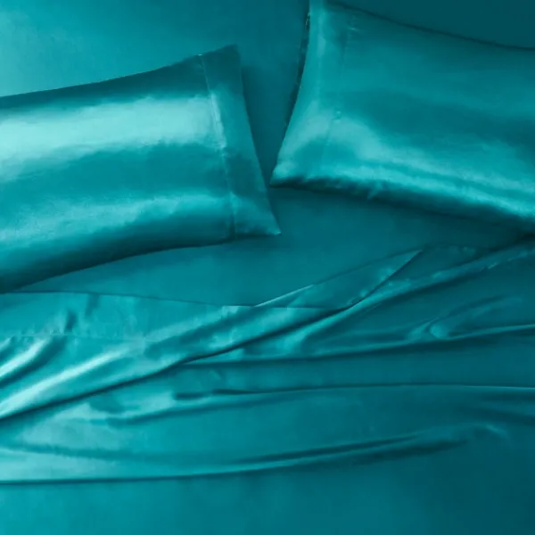 Bed Sheets-Kirkland's Home Teal Satin Standard 2-Pc. Pillow Case Set Blue