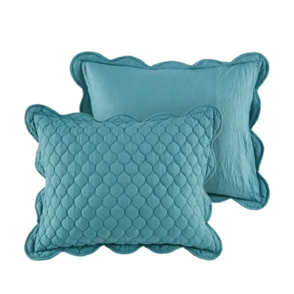 Quilts-Kirkland's Home Teal Scalloped Crinkle 3-Pc. Cali King Quilt Set Blue