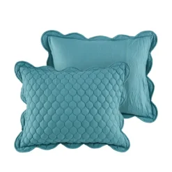 Quilts-Kirkland's Home Teal Scalloped Crinkle 3-Pc. Full/Queen Quilt Set Blue