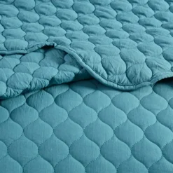 Quilts-Kirkland's Home Teal Scalloped Crinkle 3-Pc. Full/Queen Quilt Set Blue