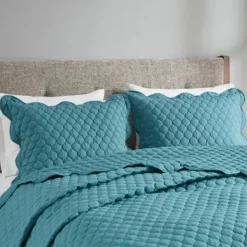Quilts-Kirkland's Home Teal Scalloped Crinkle 3-Pc. Full/Queen Quilt Set Blue