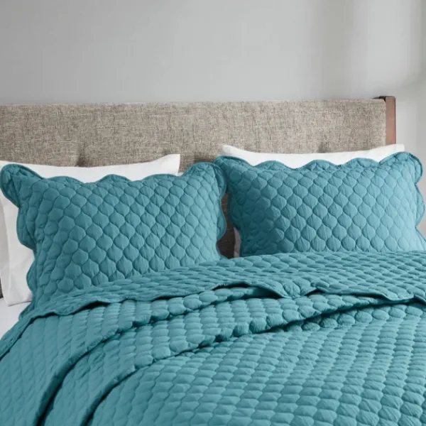Quilts-Kirkland's Home Teal Scalloped Crinkle 3-Pc. Full/Queen Quilt Set Blue