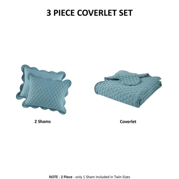 Quilts-Kirkland's Home Teal Scalloped Crinkle 3-Pc. Full/Queen Quilt Set Blue