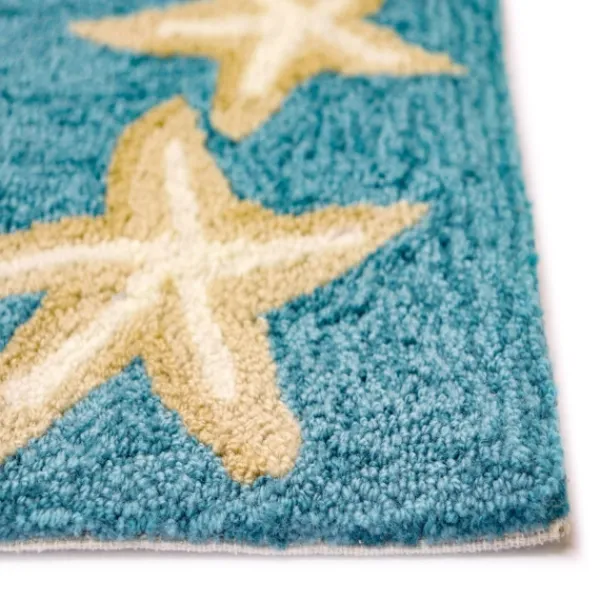 Outdoor Rugs-Kirkland's Home Teal Starfish Border Outdoor Area Rug, 5X7 Blue/Tan/White