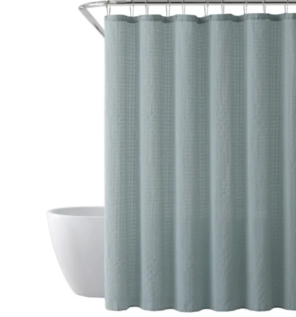 Shower Curtains-Kirkland's Home Teal Waffle Cotton Blend Shower Curtain Blue