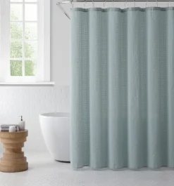 Shower Curtains-Kirkland's Home Teal Waffle Cotton Blend Shower Curtain Blue