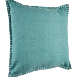 Pillows-Kirkland's Home Teal With Embroidered Edge Pillow, 24 In. Blue