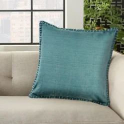Pillows-Kirkland's Home Teal With Embroidered Edge Pillow, 24 In. Blue