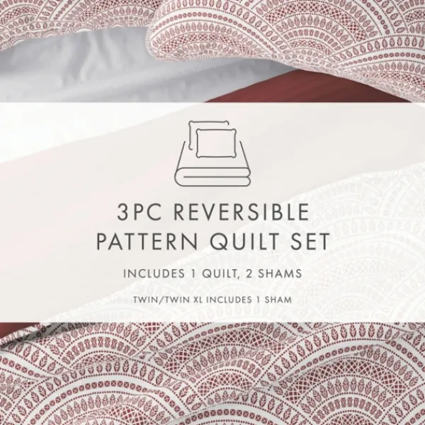 Quilts-Kirkland's Home Terra Scalloped Reversible 3-Pc. Queen Quilt Set Red/White