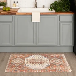 Kitchen & Floor Mats-Kirkland's Home Terracotta Medallion Cushioned Kitchen Mat Orange