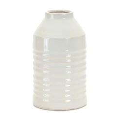Vases-Kirkland's Home Terracotta Ribbed Vase, 10 In. White