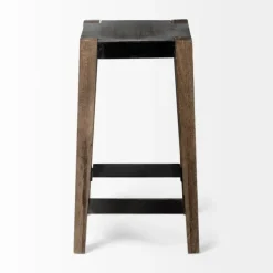 Bar Stools & Counter Height Stools-Kirkland's Home Terry Black Metal And Brown Wood Counter Stool Black/Brown