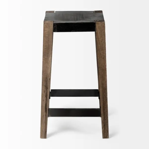 Bar Stools & Counter Height Stools-Kirkland's Home Terry Black Metal And Brown Wood Counter Stool Black/Brown