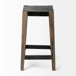 Bar Stools & Counter Height Stools-Kirkland's Home Terry Black Metal And Brown Wood Counter Stool Black/Brown