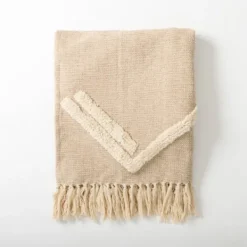 Blankets & Throws-Kirkland's Home Textured Indi Throw With Tassels Tan