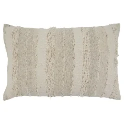 Pillows-Kirkland's Home Textured Ivory Fringe Lumbar Throw Pillow Tan/White