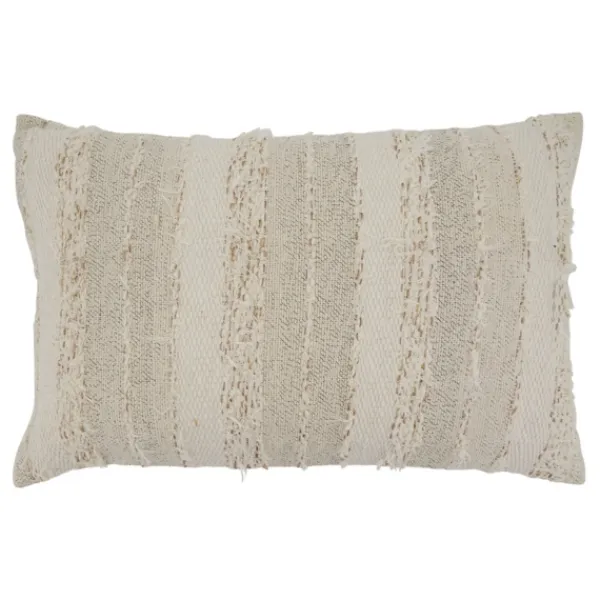 Pillows-Kirkland's Home Textured Ivory Fringe Lumbar Throw Pillow Tan/White