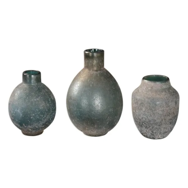 Vases-Kirkland's Home Textured Rust Ivory Glazed Vases, Set Of 3 Gray/Blue