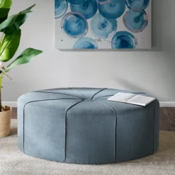 Benches & Ottomans-Kirkland's Home Thick Welting Center Button Oval Ottoman Blue
