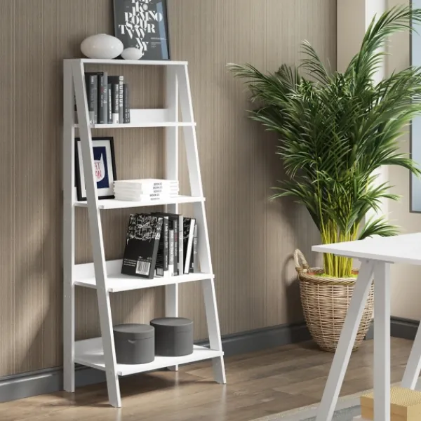 Office Furniture-Kirkland's Home 4-Tier Ladder Bookshelf White