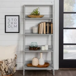 Office Furniture-Kirkland's Home 4-Tier Ladder Bookshelf Gray