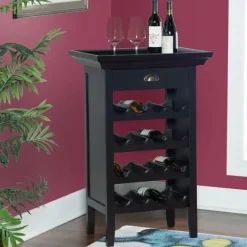 Cabinets & Sideboards-Kirkland's Home 4-Tier Wood Wine Rack Black