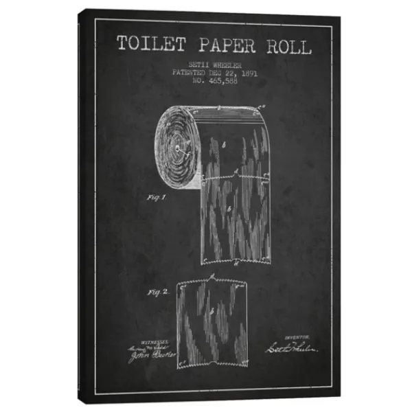 Wall Quotes & Signs-Kirkland's Home Toilet Paper Patent Canvas Art Print, 18X26 In. Black/White