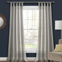 Curtains & Drapes-Kirkland's Home Top Knotted Burlap Curtain Panel Set, 84 In. Gray