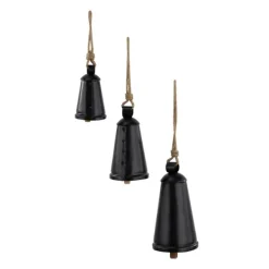 Decorative Accents-Kirkland's Home Triangular Iron Hanging Bells, Set Of 3 Black