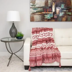 Blankets & Throws-Kirkland's Home Tribal Tufted Stripe Throw Red