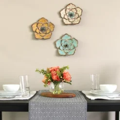 Wall Plaques-Kirkland's Home Tri-Colored Rustic Flower Wall Plaques, Set Of 3 Blue/White/Yellow