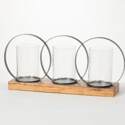 Candle Holders-Kirkland's Home Triple Loop Silver Decorative Candle Holder Silver/Tan